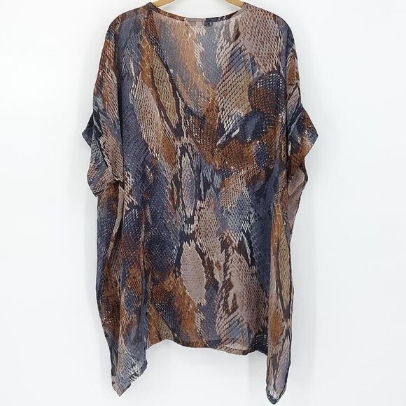 Bryn Walker Top 100% Silk Sheer Oversized Sz S Cap Sleeve Made in USA Lagenlook - Picture 2 of 11
